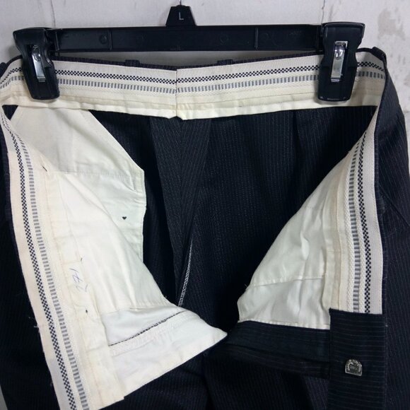 Custom Made 39S 2 Button Black Glittering Pinstripe 2pc Suit 33x29 Flat Front - Picture 12 of 12